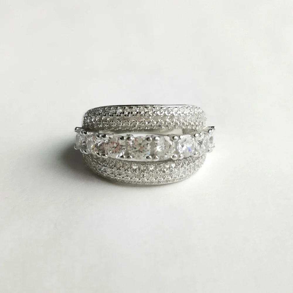 CZ half eternity band ring in Sterling Silver size 7
